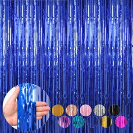 4 Pack Dark Blue Foil Fringe Curtains Door Streamers Party Decorations 3.3 x 8.2 ft, Tinsel Curtain Fringe Backdrop for Parties, Door Fringe Birthday Streamers, Photo Booth Backdrops, Party Decor