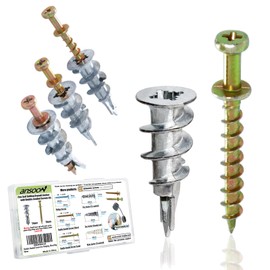 Ansoon Self-Drilling Drywall Zinc Anchors with Screws Kit - 25 Drywall Wall Anchor, 25 Gold Bear Claw Double-Headed Wall Picture Hanging Screws for D-Rings, Sawtooth, Wire and Keyholes
