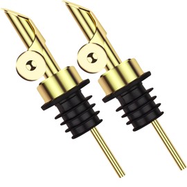 2 Pcs Olive Oil Dispenser Bottle Spout, Speed Liquor Pour Spout with Flip Top, Stainless Steel Auto Pour Spouts for Liquor Bottles, Oil Bottles, Vinegar, Syrup and Other Liquid Bottles Gold