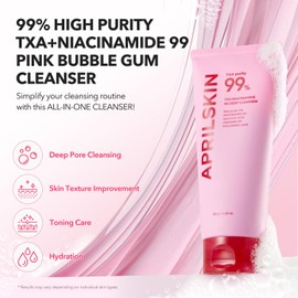APRILSKIN TXA Niacinamide 99 Pore Care Pink Bubble Gum Deep Cleanser | 99% High-Purity TXA+Niacinamide | All-in-One Cleanser: Deep Cleansing, Blackhead Care, Pore Care, Moisturizing | 4.23 fl.oz