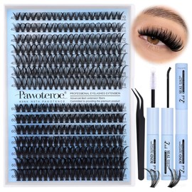 Pawotence Lash Clusters Kit 40D 60D Lash Extension Kit 10-18mm Cluster Eyelash Extension Kit Individual Lashes 280pcs Eyelash Clusters with Lash Bond and Seal, Lash Tweezers for Self Use
