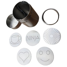 Ninja Signature Designer Cinnamon Shaker with 5 Stainless Steel Stencils for Coffee Bar CF090 CF091 CF092 CF097 CF110 CF111 CF112 CM400 CM401 clear
