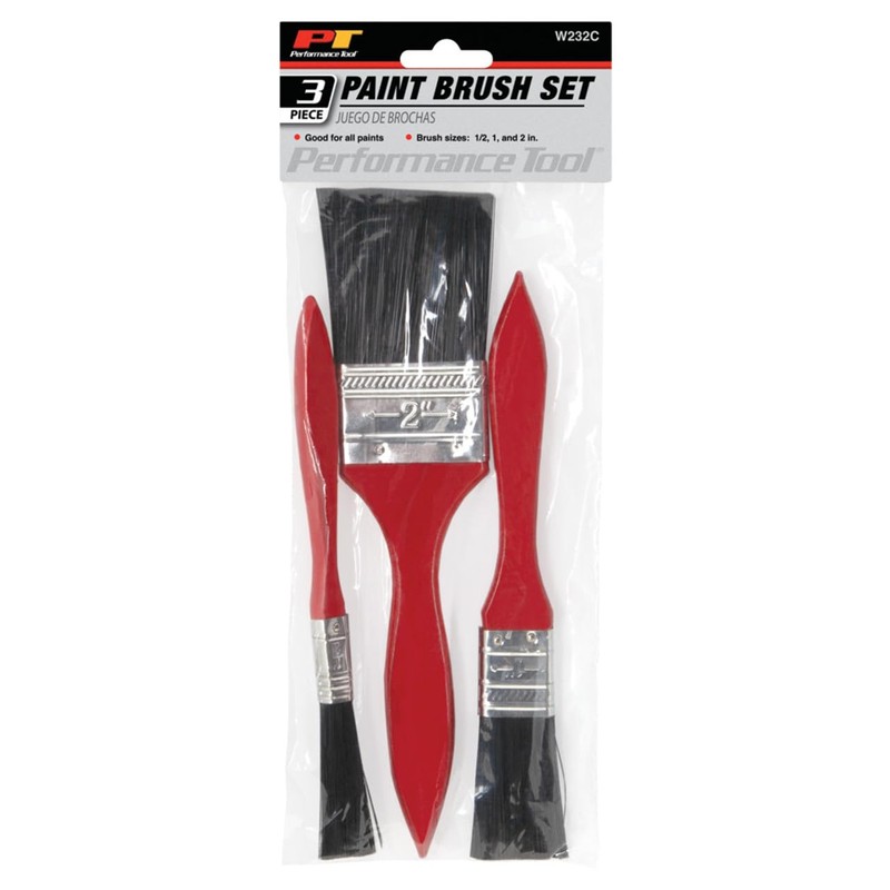Performance Tool W232C Set of 3 Paint Brushes with Durable