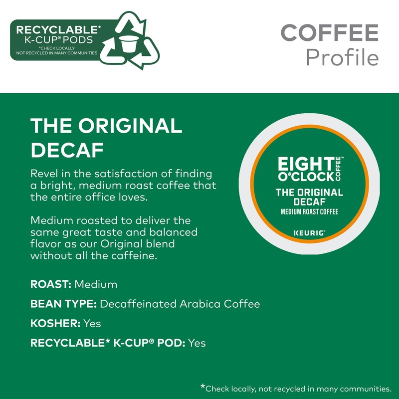 Eight O'Clock Coffee The Original Decaf, Single-Serve K-Cup Pods, Medium
