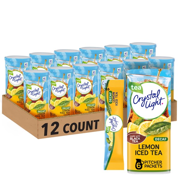 Crystal Light Sugar-Free Decaffeinated Lemon Iced Tea Naturally Flavored Powdered Drink Mix, 6 Count (Pack of 12)