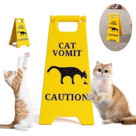 Generic Cat Vomit Caution Sign, Funny Cat Sign Decor, Yellow Plastic, 4 x 2.6 inch, Playful Style, Floor Standing, Watch Your Step