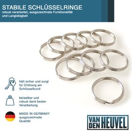 Van den Heuvel key rings, steel nickel plated, various sizes (5 - 70 mm), stable, single to large pack