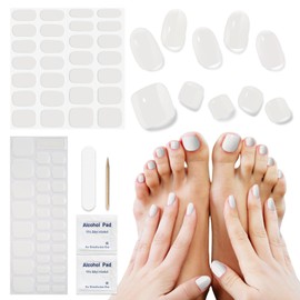 DUKASOU Gel Nail Stickers, Semi Cured Gel Nail Strips & Toenail Stickers 2 Set (White),Long Lasting, for Women, Works with UV Lamp
