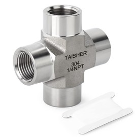 TAISHER 1PCS Forging of 304 Stainless Steel 4 Way Pipe Fittings, 1/4" x 1/4" x 1/4" x 1/4" NPT Female Pipe Fittings