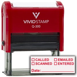 [] Called [] Scanned [] Emailed with Date Line Self-Inking Office Rubber Stamp (Red Ink) - Q-300