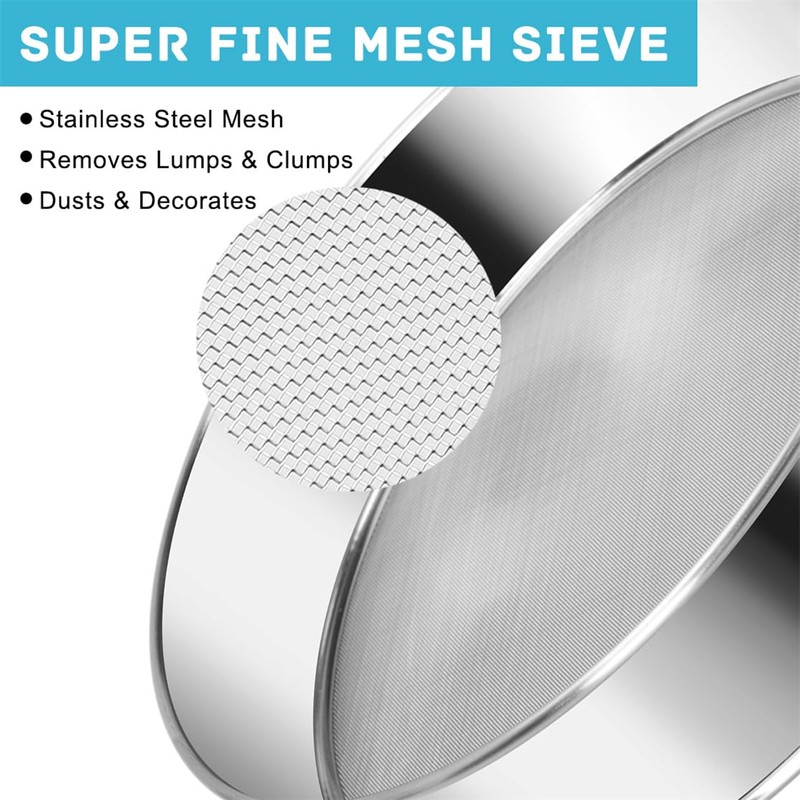 Flour Sieve Stainless Steel Round Flour Mesh Sifter Sieve Fine
