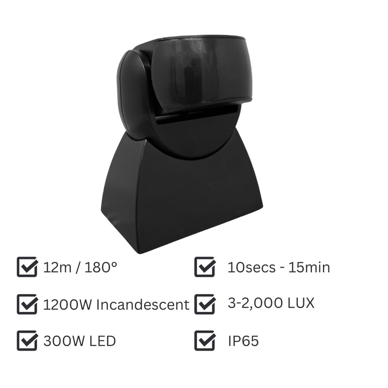 Evoges EvoSense Black PIR Motion Sensor, IP65 Outdoor use, 180°