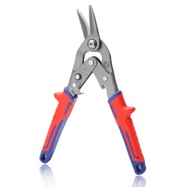 GOLD DEER Aviation Tin Snips Right Cutting with Serrated Jaws Metal Sheet Cutter High Leverage Aviation Tin Snips Cut Steel Cutter Snippers Metal Roofing Cutting Tools with Safety Latch Hanging Hole