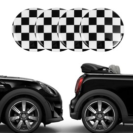 x xotic tech 4X Checker Pattern Style Wheel Center Cap Covers Compatible with Mini Coopers R50 R51 R52 R53 R55 R56 R57 R58 R59 R60 R61 F55 F56, etc (Black/White)
