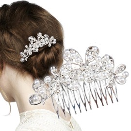 Herbeluemily Hair Comb, Hairpin, Hair Accessory, Pearl, Hair Ornament, Formal & Party Hair, Silver, A