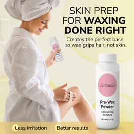 Dermwax Pre Wax Powder 8 oz – Talc Free Powder to Prepare & Protect Skin for a Smooth Base – Absorbs Oils & Moisture - Fragrance & Aluminum-Free – With Corn Starch, Sodium Bicarbonate, Hydrated Silica