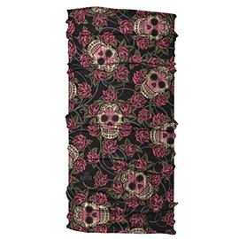 Karma Diadema de calavera de azúcar para mujer, ancha, diadema de tela y bufanda elástica para el cabello, color negro