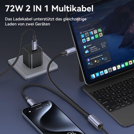 enablink USB C Multi Kabel, 2 IN 1 3A 1.2M USB C auf USB C Ladekabel 60W 12W Schnellladekabel Kompatibel mit Phone 15/15Pro/15Plus/15Pro Max/Pad/Sam sung Galaxy/Tablets, Flecht-Design