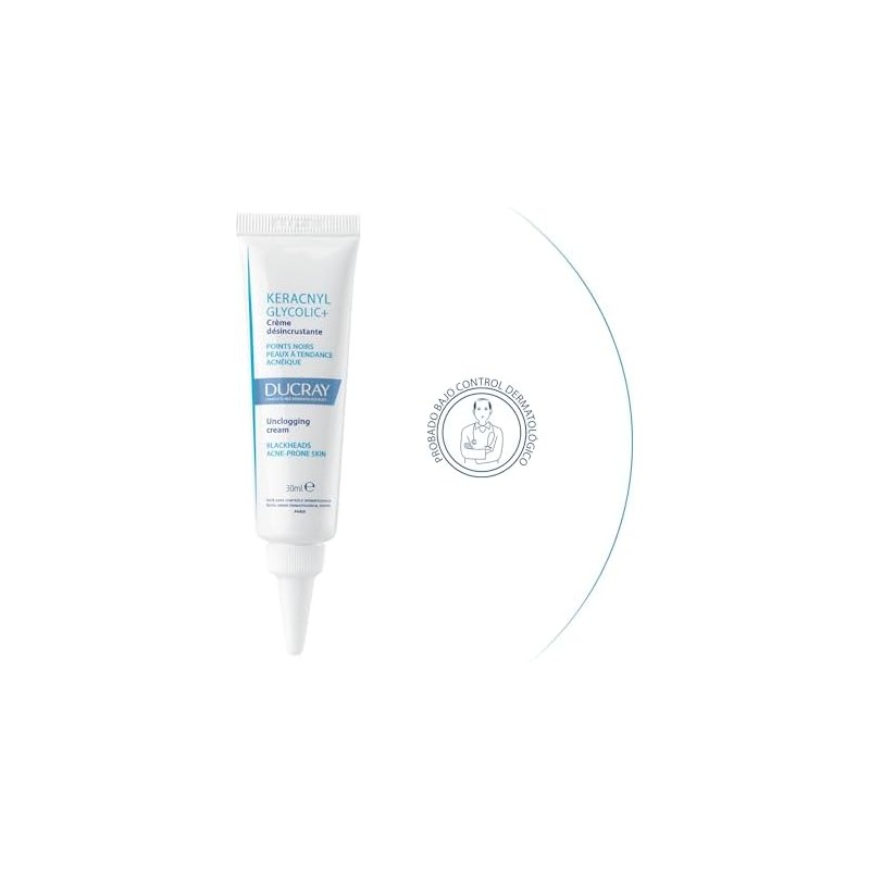 DUCRAY, Keracnyl Glycolic+ Crema Desincrustante, Disminuye Imperfecciones y Puntos Negros,