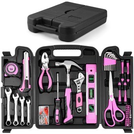 URASISTO 125 PCS Tool Set General Household Toolkit, Pink Ladies Basic House DIY Tool Kit Set for Home Garage Office College Dormitory Use, Hand Tool Kits for Women