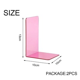 2PCS Acrylic Bookends, 10x10x13CM Clear Acrylic Book Stand, Desktop Book Organizer for School Home Office, Red