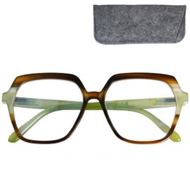 Mini Brille Stylish Blue Filter Oversize Blue Filter Butterfly Style XL Rectangular Chunky or Hexagonal with Lightweight Plastic Frame, Large Lenses and Case, Anti Blue Light Glasses Women, Hexagonal