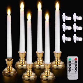 MIXALY 6PACK 7.9" LED Taper Candles with Remote Timer - Battery Operated Flameless Flickering Window Candles with Nifty Flame and Removable Candlesticks - Perfect for Dinner/Party/Wedding Decor