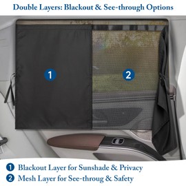 2 Pack Car Window Shades, 2-in-1 Mesh & Blackout Option, Magnetic Back Window Sunshade for Baby with Velcro Rear Sun Shade Privacy Screen 26.7x19.6 inch