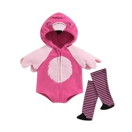 Nokpsedcb - Disfraz de Halloween para bebé, divertido con capucha de dibujos animados, con calentador de piernas, traje de otoño para recién nacidos (sudadera con capucha rosa, flamenco, 12-18 meses)