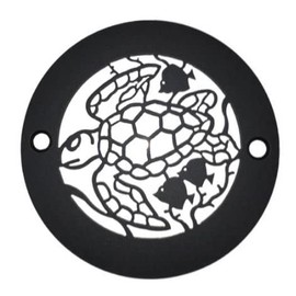 4 Inch Round Shower Drain Cover, Turtle Design (Matte Black)