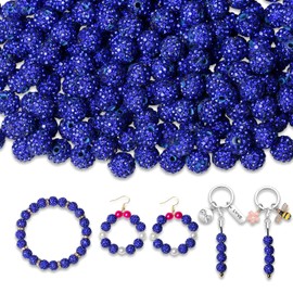 XIANNVXI 10 mm Rhinestone Beads Navy Blue Glitter Beads for Threading Bead Set Disco Ball Diamond Beads for Bracelets Earrings Chain DIY Jewellery Making (Pack of 100)