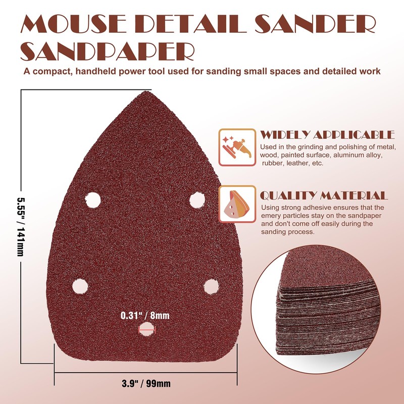 40 Grit Mouse Sander Sandpaper, Jamiikury 5 Hole Detail Sander
