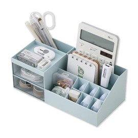 RERACO Pen Holder, Large Capacity, Small Items, Stationery, Storage, Tabletop, Desk Organizer, Pen Stand, Pentter, Small Items, Storage Case, Cosmetics, Organization (Blue)