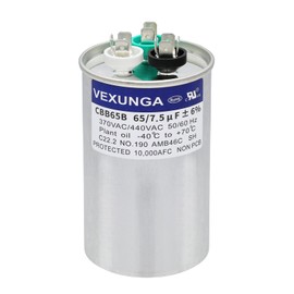 VEXUNGA 65/7.5 uF 65+7.5 MFD 370V or 440V Dual Run Start Round A/C Capacitor CBB65 CBB65B Air Conditioner Capacitors for AC Unit Fan Motor Start or Heat Pump or Condenser Straight Cool