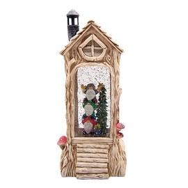 Gnome Village Lighted Water Lantern - 11.5-Inch Holiday Decoration with Swirling Glitter and Festive Tree