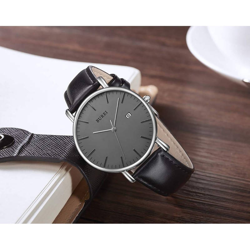 BUREI Stylish Men's Watches Minimalist Ultra Slim Date Large Face