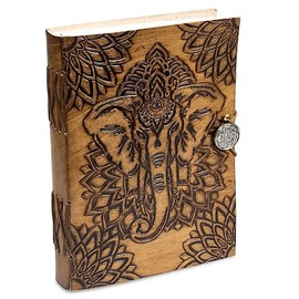 LivuX Elephant Notebook - A5 Sketchbook with Faux Leather Cover - 100 Unlined Pages - Recycled Paper - Vintage Look - Diary with Elastic Closure - 250g 1283