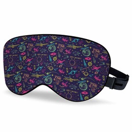 VNWOALU Vnwoalu Doodle Space Sleep Eye Mask Cartoon Rockets Planets Stars Slogans Men Women Sleep Mask with Adjustable Strap Eye Cover Eye Shade for Travel, Nap,Meditation