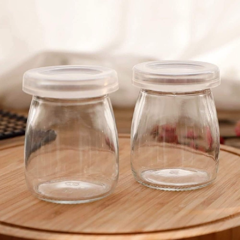Dailydanny 6 Pcs Yogurt Pudding Jars Bottles With Plastic Lids
