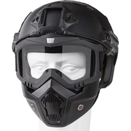 Bvawtrs Tactical Airsoft Gear Airsoft Mask and Helmet, Airsoft Full Face Mask, Detachable Airsoft Goggles,Paintball PJ Fast Helmet with Front NVG Mount and Side Rail