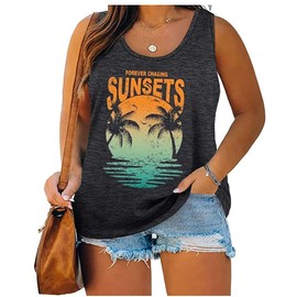 Plus Size Sun Salt Sand Coconut Tree Tank Tops Women Sleeveless Beach Praty T-Shirt Summer Hawaiian Holiday Tank Tops (Dark Grey-5，3X-Large)
