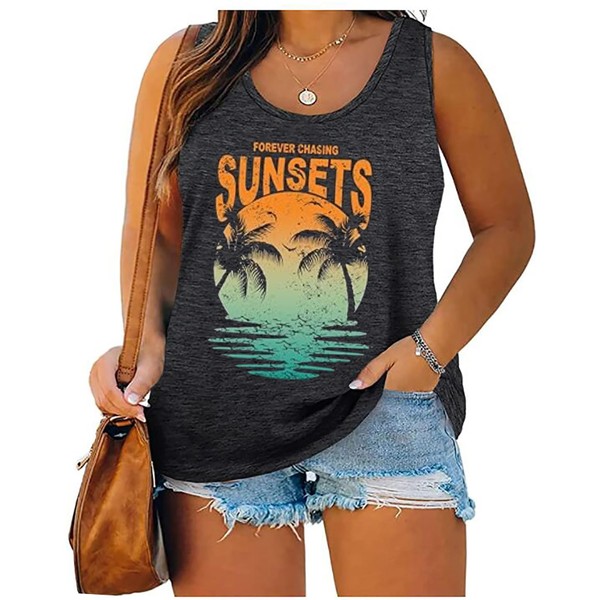 Plus Size Sun Salt Sand Coconut Tree Tank Tops Women