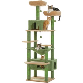 PAWZ Road Large 72 Inches Cat Tree and Tower for Indoor Cats - with Sisal-Covered Scratching Posts, Padded Perches, Condos, and Basket - Green