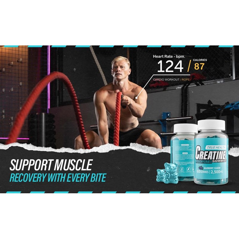 True Health Creatine Monohydrate Gummies, Blueberry Flavour, 60 Gummies, 2,500mg