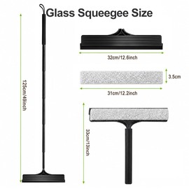 2 in 1 Window Squeegee with Adjustable Telescopic Pole, Shower Glass Squeegee for Indoor Outdoor Windows, Glass Doors, Shower Stalls, Car Windshield, Bathroom Tiles and Hard Floors