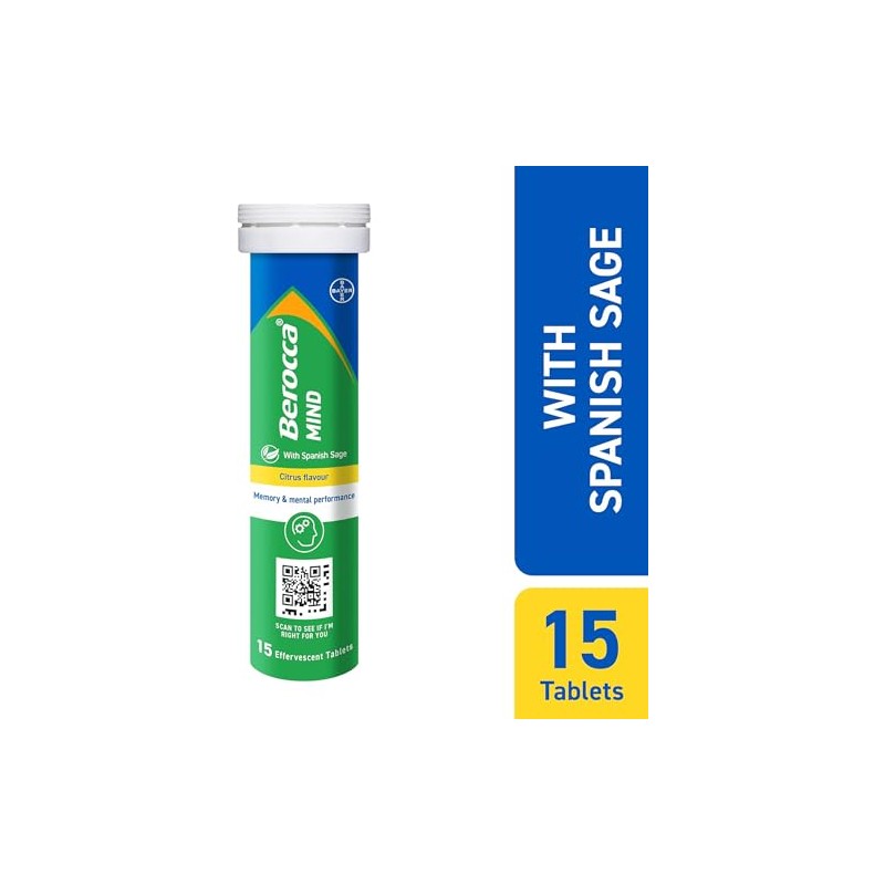 Berocca Mind Effervescent Tablets, Citrus, 15 Tablets x 1 Pack