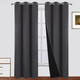 LEMOMO 100% Blackout Curtains 42 x 84 Inch Dark Grey Curtains 2 Panels Darkening Thermal Insulated Bedroom Curtains