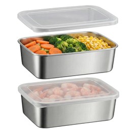 CHFNJJ Stainless Steel Storage Container Stainless Steel Tray with Lid Convenient for Preparation Easy to Clean Temporary Storage Make-Ahead Meals Storage Container Freezer Food Storage Container