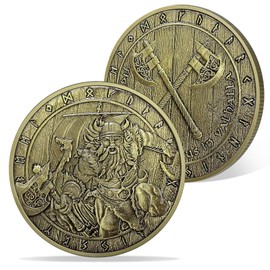 AtSKnSK Nordic Viking Coin, Viking Symbol, Rune Challenge Coin, Medallion, Norse Mythology Amulet for Men, Metal