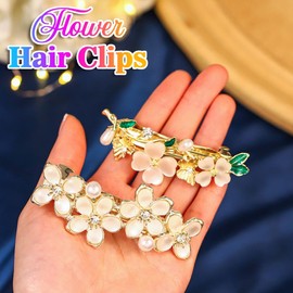 Kilshye Flower French Barrette Hair Clips Gold Vintage Hair Barrettes Rhinestone Wedding Hair Accessories for Women (Pack of 2)